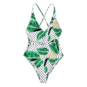 Lemonfish Monokini Women Deep V Spaghetti Straps Tie Back Cross Cutout Cheeky On